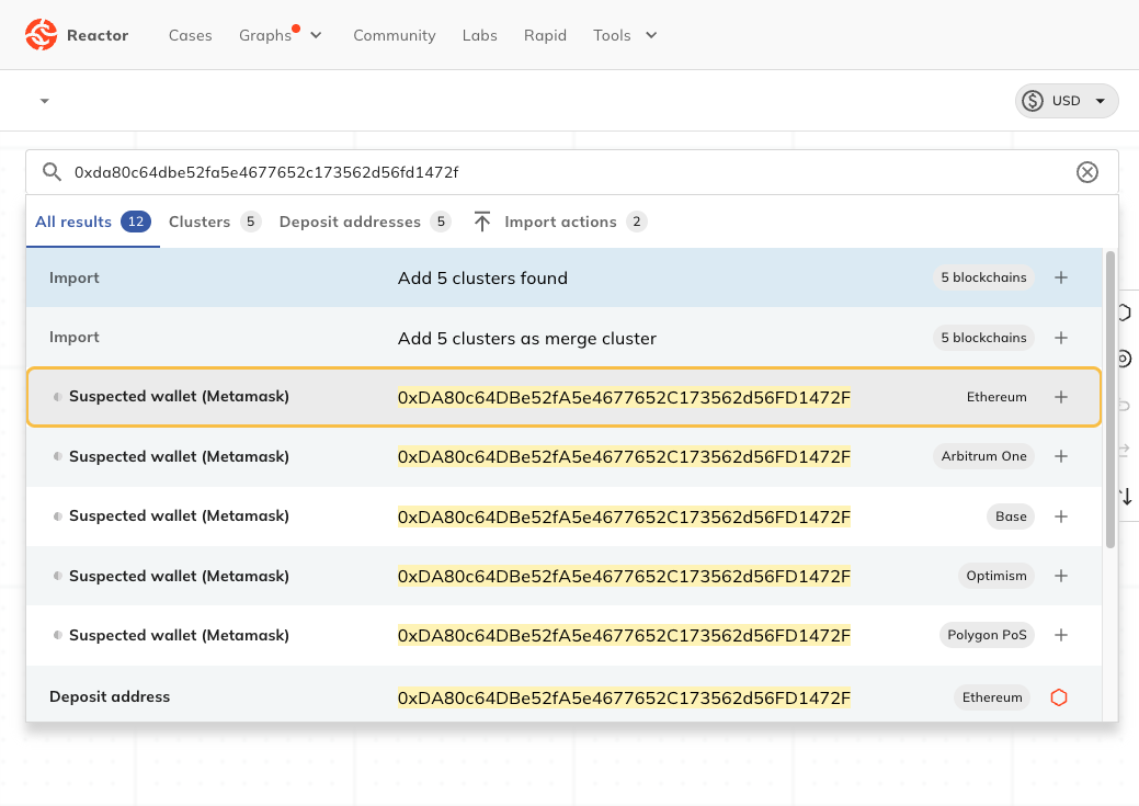 Add to Chainalysis prefilled and highlighted
